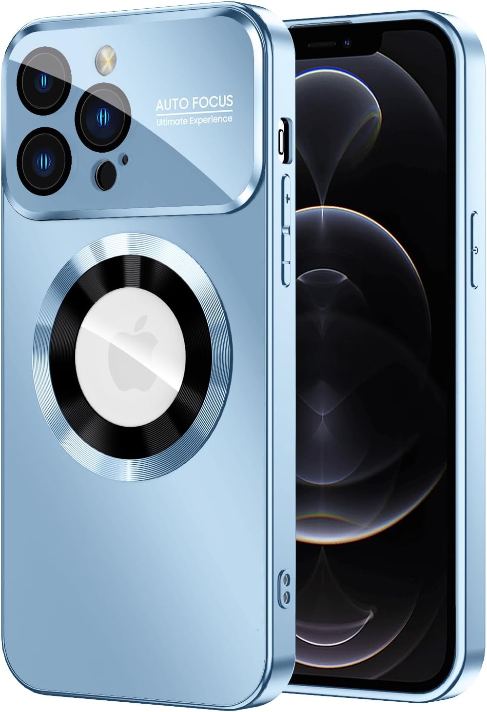 Magnetic for iPhone 12 Pro Max Case, Compatible with MagSafe, Built-in Camera Lens Protector, Logo View, Military Grade Drop Proof Phone Case Cover, Sierra Blue