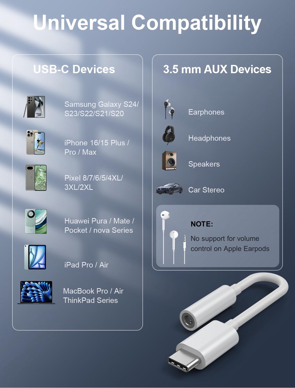 USB-C to 3.5mm Audio Headphone Adapter - HiFi 2000 Pack Compatible with Apple iPhone 16 15 Samsung Galaxy S25 S24 S23 S22 S21 Plus Pro Max Ultra Pixel iPad - Type C to Aux Cord Jack Dongle Adapter