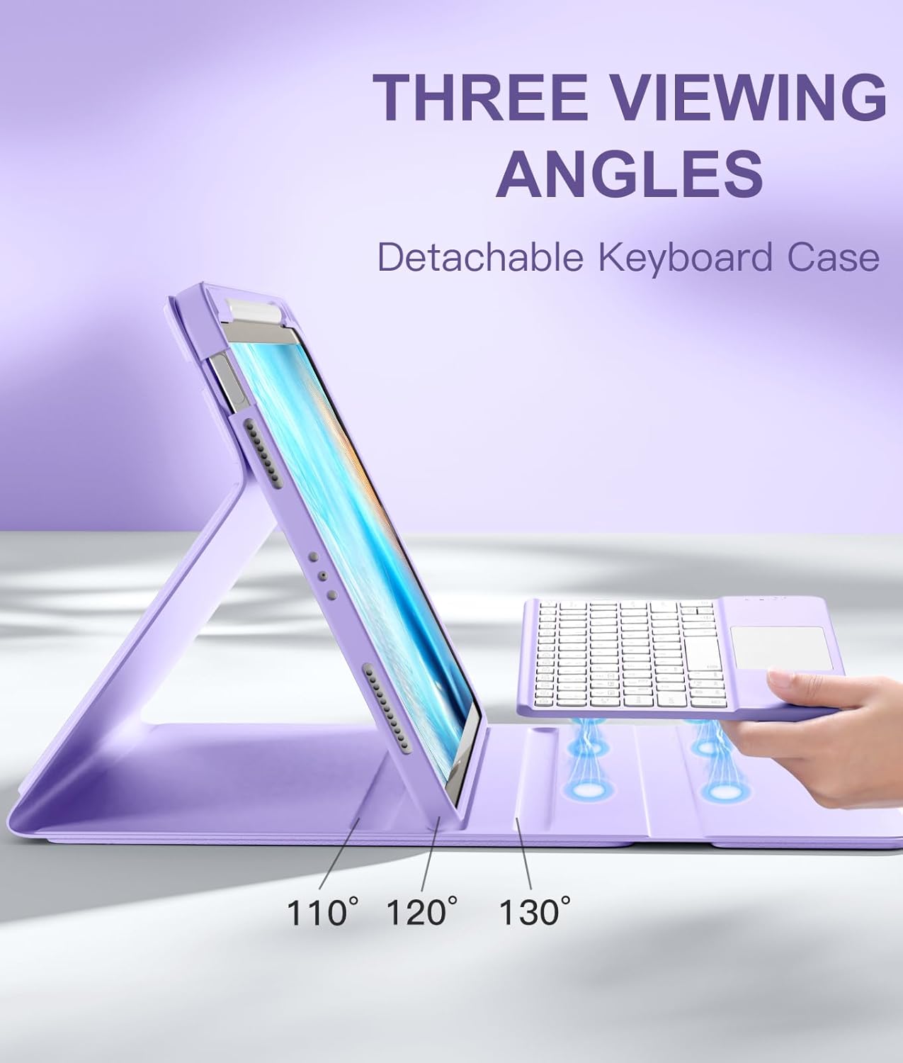 Compatible with iPad Air 11 Inch & Air 5th/Air 4th Generation Case with Keyboard - Multi-Touch Trackpad, 7-Color Backlit, Detachable Folio Cover for Air 11-inch M3/M2 (2025/2024), Light Purple