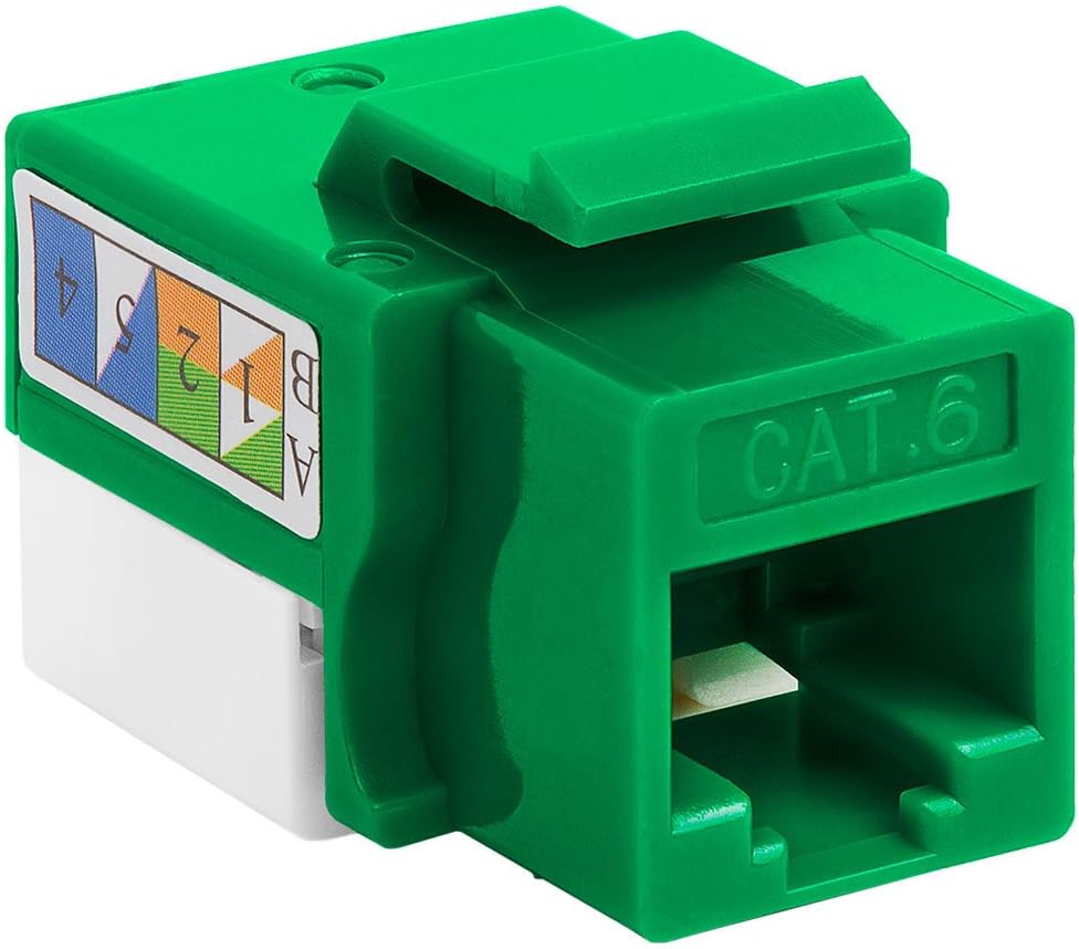 Cmple - 10 Pack Cat6 Keystone Jack Insert Punch Down RJ45 Connectors RJ45 Keystone Jack 90 Degree Female for Wall Plates, Patch Panels, Patch Cables, Ethernet Cables - Green