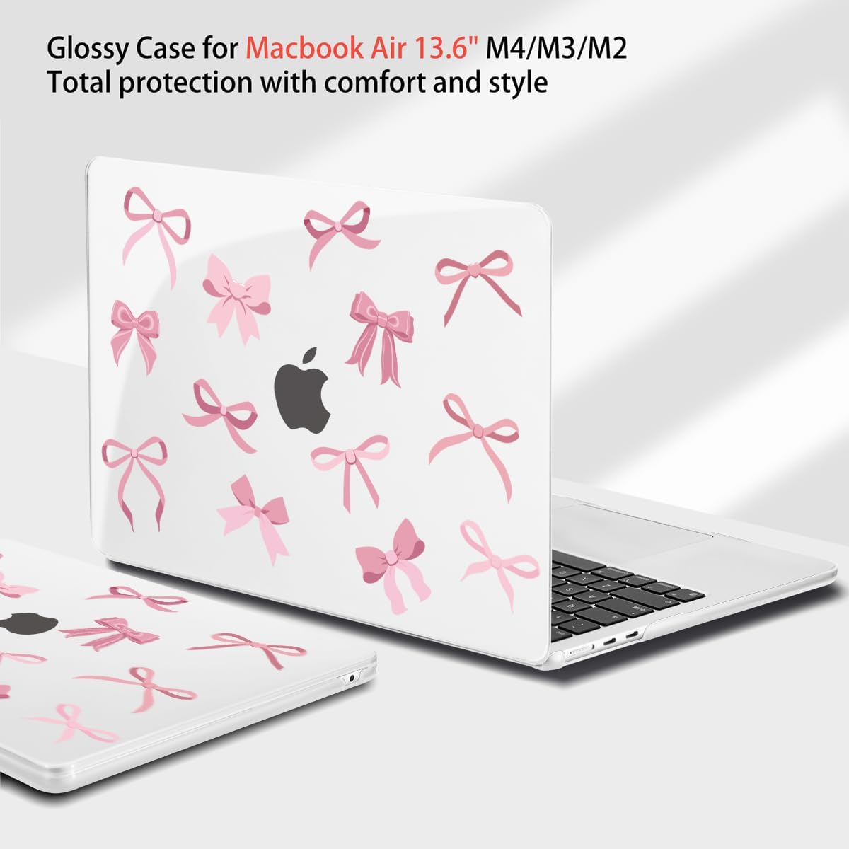 Teryeefi Case for MacBook Air 13.6 inch M4 M3 M2 2025 2024 2023 2022 Released Model A3240 A3113 A2681, Design Protective Hard Shell Cover for MacBook Air M3 M2 13 inch, Cute Pink Bows