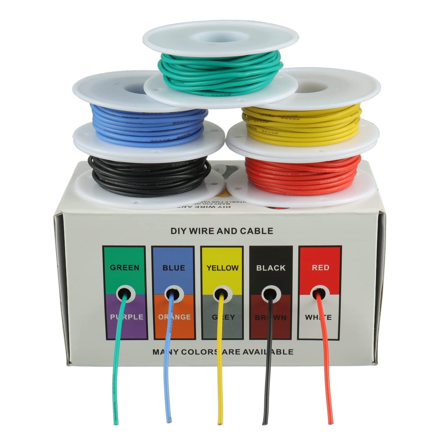 BOJACK 20 AWG Flexible Silicone Wire Electric Wire Hook up Wire Kit 300V Cables with Plus 20 φ3mm Heat Shrink Tubings and a Mini Wire Stripper(5 Colors 19.69Ft Each Color, 20AWG)
