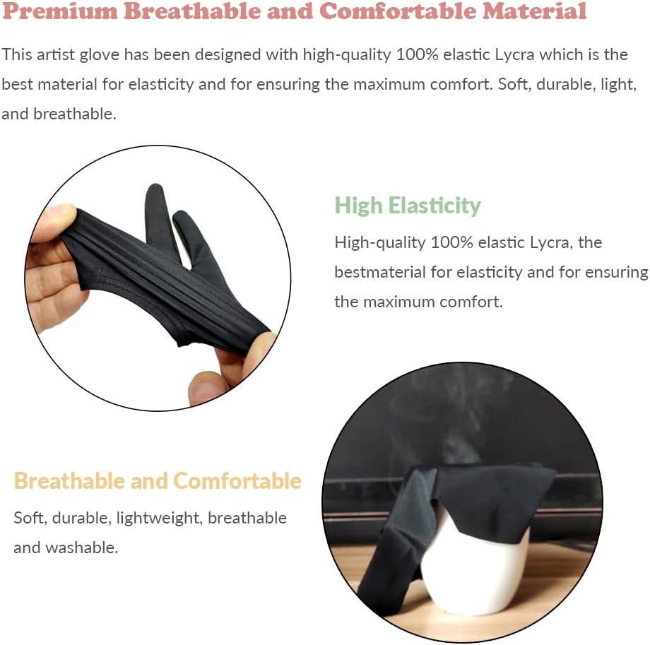 Drawing Glove, 3-Layer Palm Rejection Digital Art Glove for Graphic Tablet, Artist Gloves with Two Fingers for iPad, Paper Sketching, Smudge Guard (2 PCS, Lager)