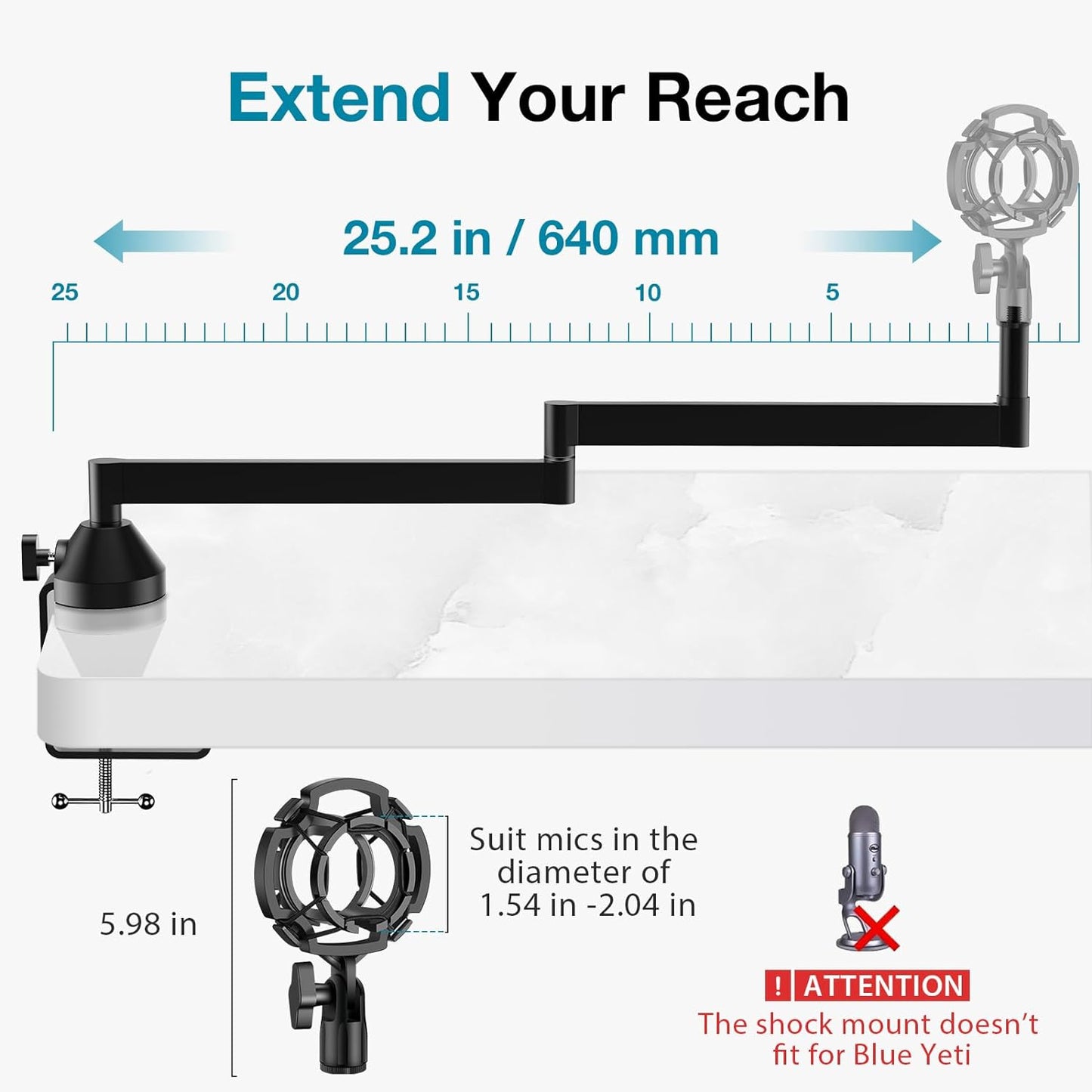 InnoGear Low Profile Mic Arm, 360° Rotatable Microphone Arm Stand Foldable Desk Mic Boom Arm for Fifine AM8 K669B Blue Yeti HyperX QuadCast SoloCast AT2020 and Other Mics