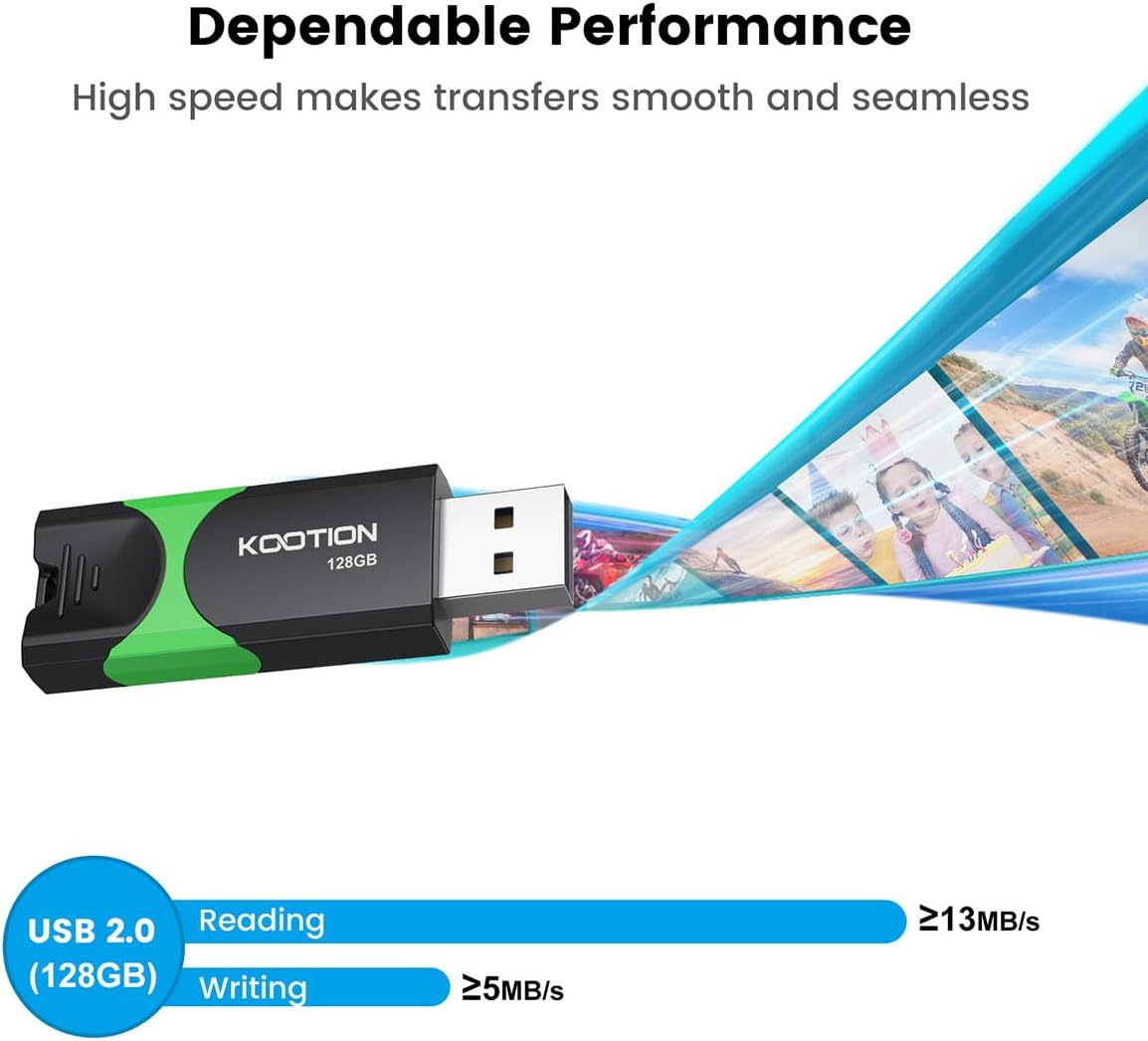 KOOTION 128GB Flash Drive 3 Pack USB Flash Drives Multicolor USB Drive Retractable Thumb Drive USB 2.0 Flash Drive Zip Drives High Speed Jump Drives with LED Indicator - 3Pack (Red, Green, Blue)