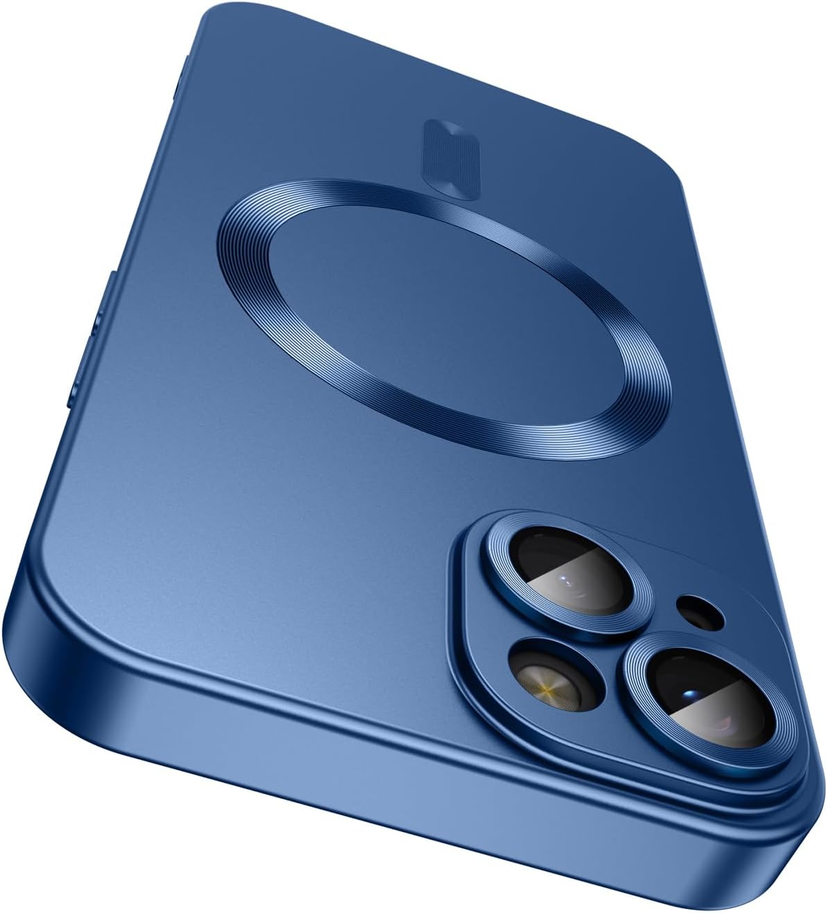 Magnetic for iPhone 15 Case [Compatible with MagSafe][Built-in Camera Lens Protector] Slim Soft Silicone Bumper Shockproof Metallic Shine Phone Case (Blue)