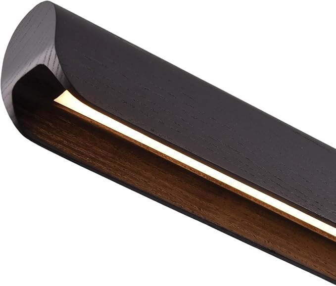 47inch Wood LED Linear Pendant Light, Dimmable Wood Ceiling Lamp,Minimalist Linear Chandelier, 36W Warm Light 3000K, Modern Kitchen Island Dining Room Lighting Black Adjustable Height