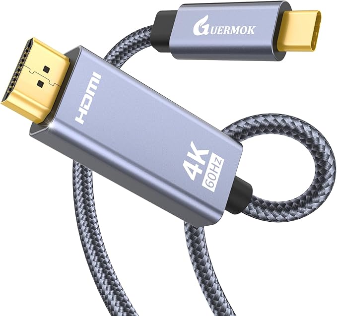 Guermok USB-C to HDMI Cable 4K@60Hz, 6.56ft, Compatible with USB-C Laptops and Tablets, Supports HDMI Capture Devices, Plug & Play, Works with Thunderbolt 3 & 4 Ports