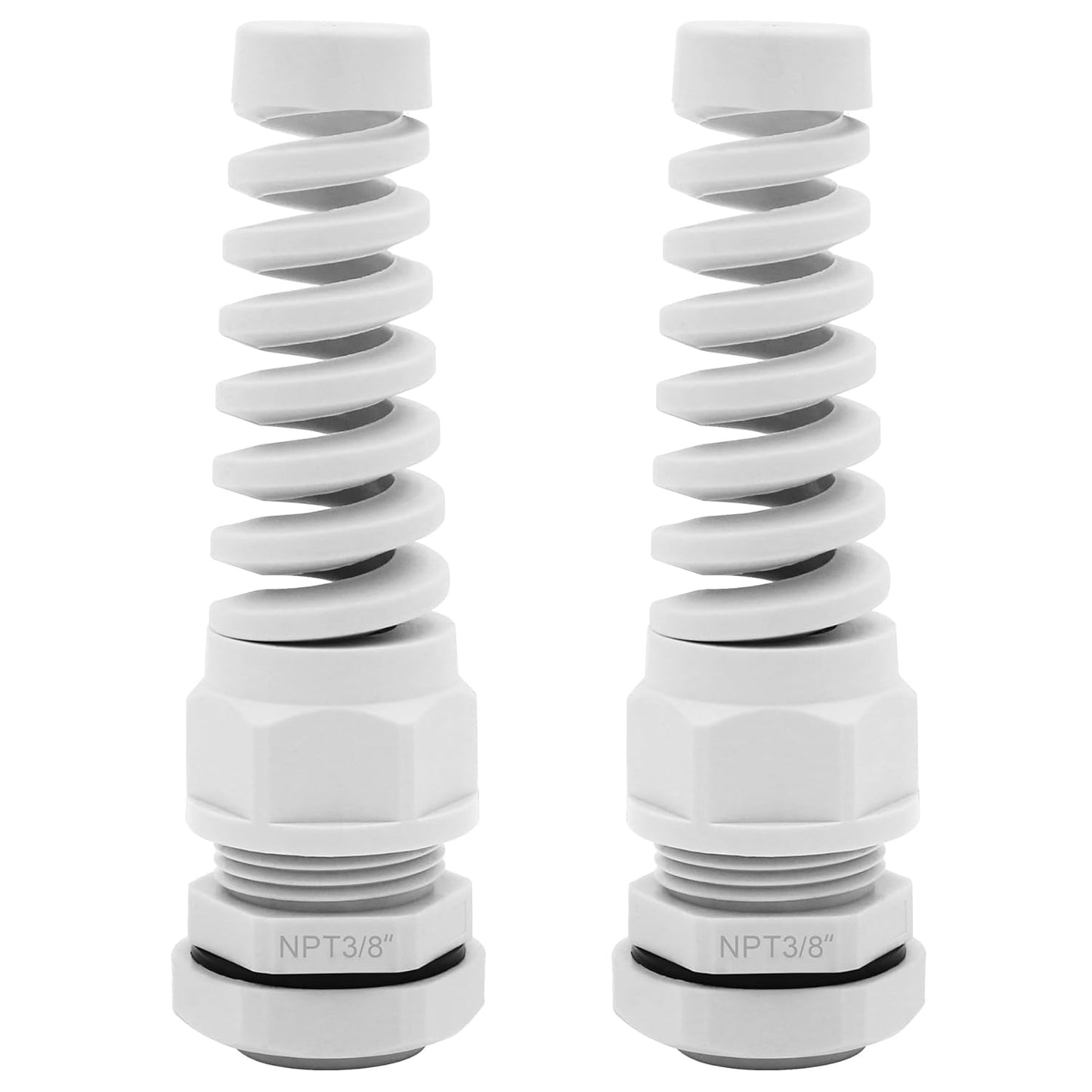 Strain Relief Cord Connector,LISTENJIALE 2Pcs NPT 3/8" Waterproof Cable Gland Flex Spiral Strain Relief Adjustable 5-10mm Cable Connector Nylon Joint with Gaskets(Grey)