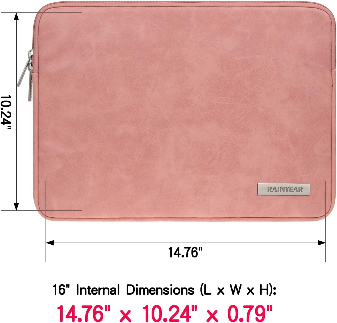 RAINYEAR 16 Inch Laptop Sleeve PU Suede Leather Case Protective Padded Zipper Cover Water Resistant Carrying Bag Compatible with 16" MacBook Pro/Max A2780 A2991 A3403 A3186 A2141 A2485 (Coral)
