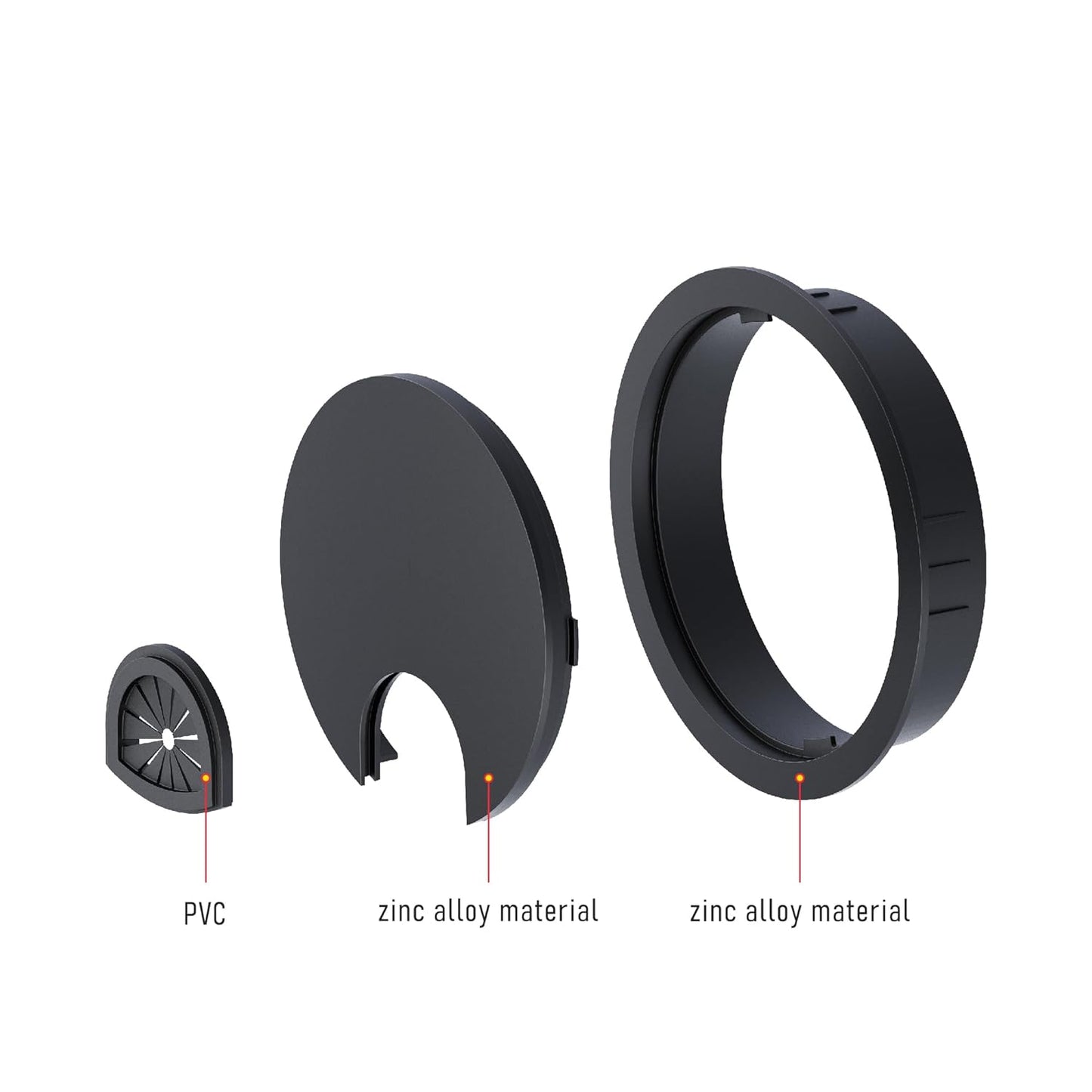 2 Pack Desk Grommet 2-3/8 Inch 60mm, Zinc Alloy Computer Desk Wire Hole Cover, Office Desktop Cord Cable Hole Metal Ring, Black