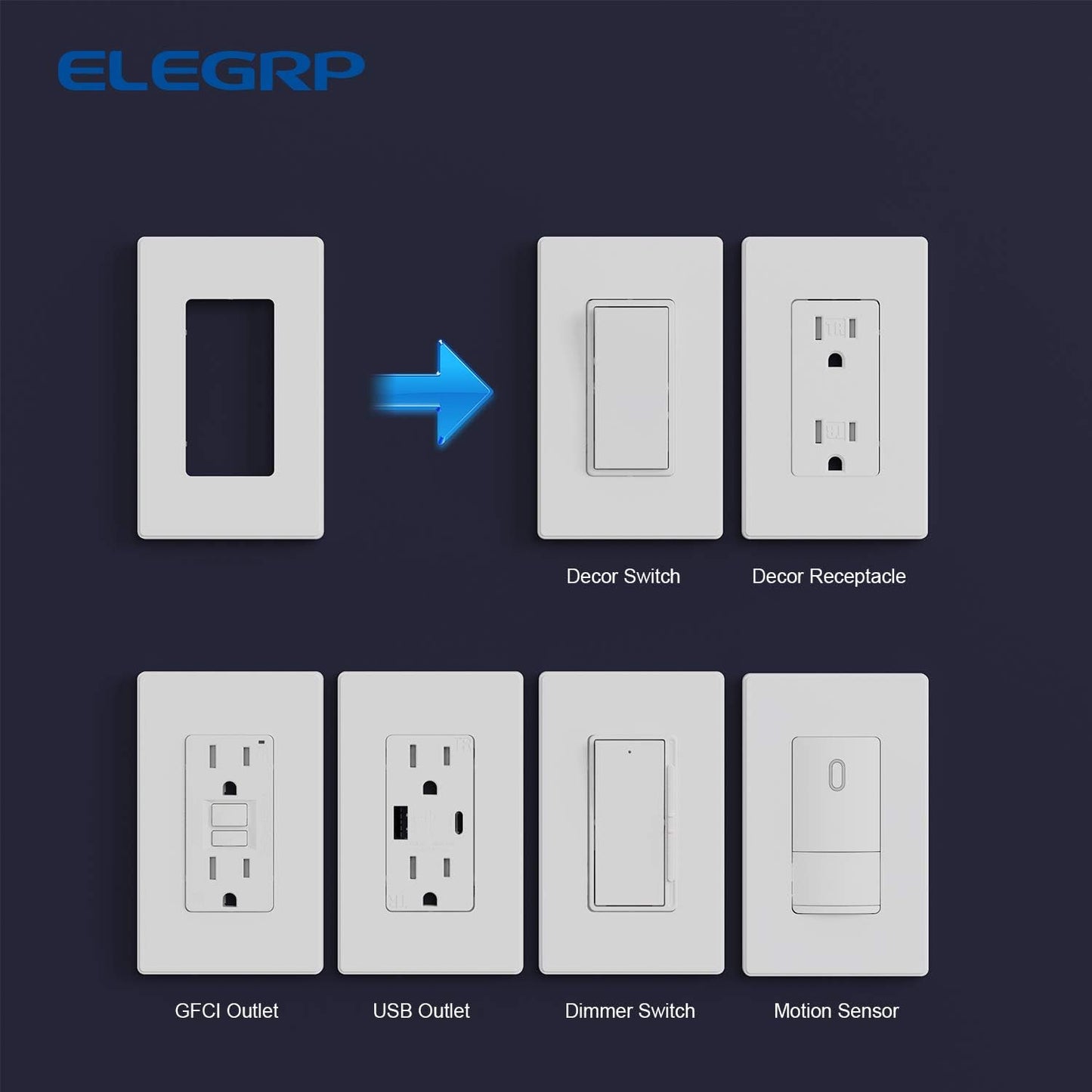 ELEGRP Matte White 1-Gang Screwless Decorative Wall Plates, Standard Size Unbreakable Thermoplastic Faceplate Cover for Decorator Receptacle Outlet Switch, UL Listed (10 Pack)