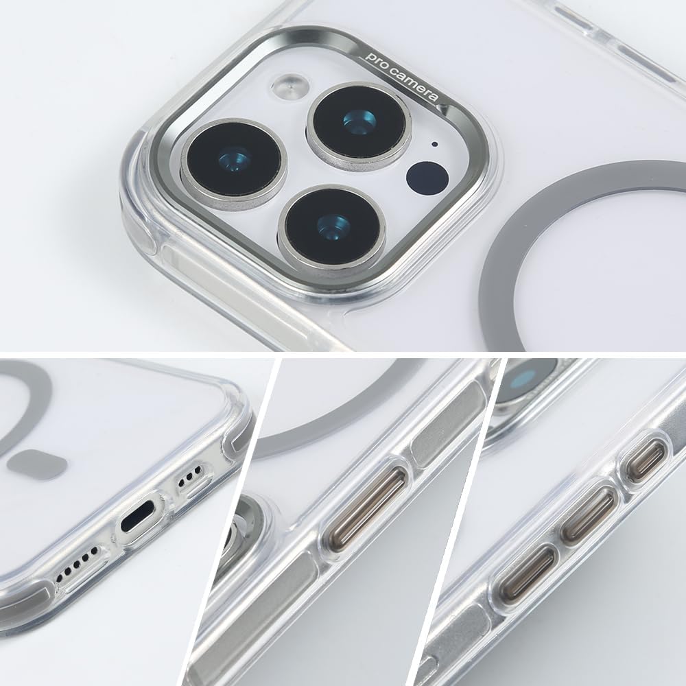 for iPhone 16 Pro Max Case with 62.99 inch Lanyard, Classic Clear&Gray Magnetic Phone Case, Drop&Shockproof Protection Cases, Phone Holder Lanyard, Compatible with Magnet Accessory