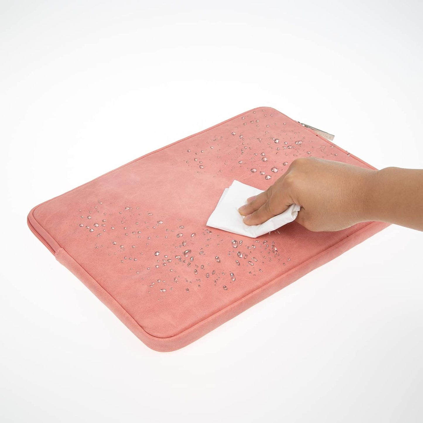 RAINYEAR 14 Inch Laptop Sleeve Protective Case PU Suede Leather Zipper Padded Cover Water Resistant Carrying Bag Compatible with 14" Notebook Computer Chromebook(Coral)