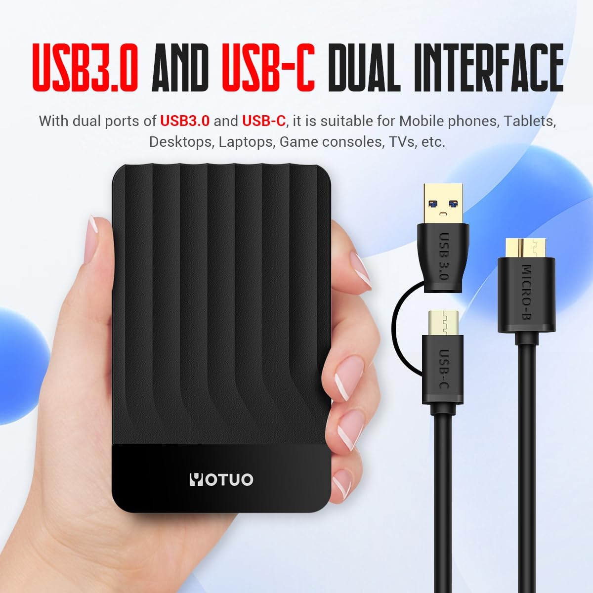 Portable External Hard Drive Storage Expansion Mobile HDD USB 3.0 USB-C for PC, Mac, Desktop, Laptop, PS4, PS5, Xbox One X/S, Xbox 360, Xbox Series X/S, Office & Game (Black, 1TB)