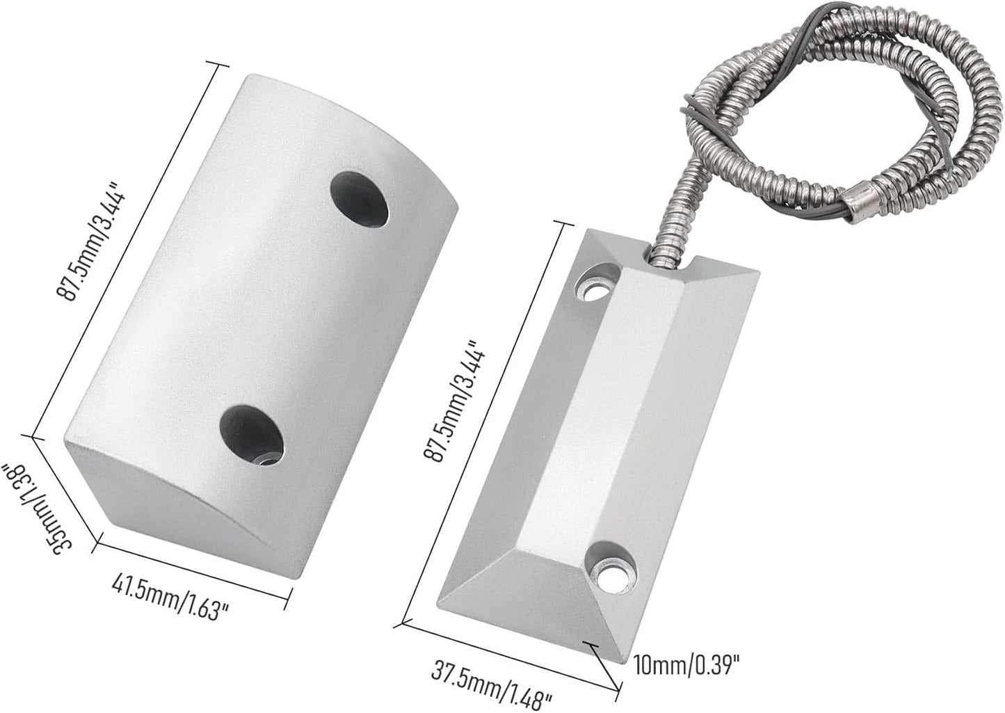 Magnetic Reed Switch Wired Surface Mount Normally Closed NC Contact Sensor Alarm Magnetic Door Switch with 2 Wires, Zinc Alloy Sliver, OC-59