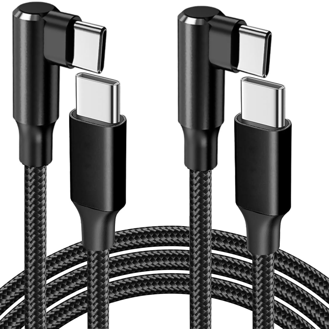 100W 2 Pack 3+6FT Type C to Type C Fast Charging Cable USBC to USBC Cord 90 Degree USB C Cable Right Angle for iPhone 16 15 Samsung Galaxy S24 S23 iPad MacBook Pixel USB C Charger