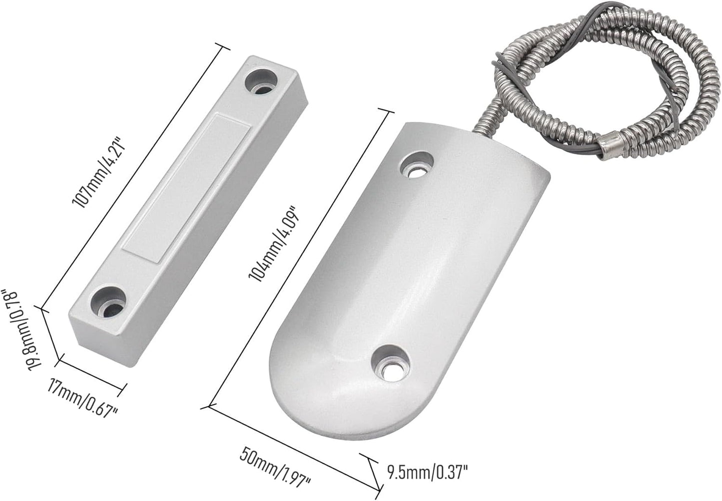 Magnetic Reed Switch Wired Surface Mount Normally Open/Closed NC/NO Contact Sensor Alarm Magnetic Door Switch with 3 Wires, Zinc Alloy Sliver, OC-60