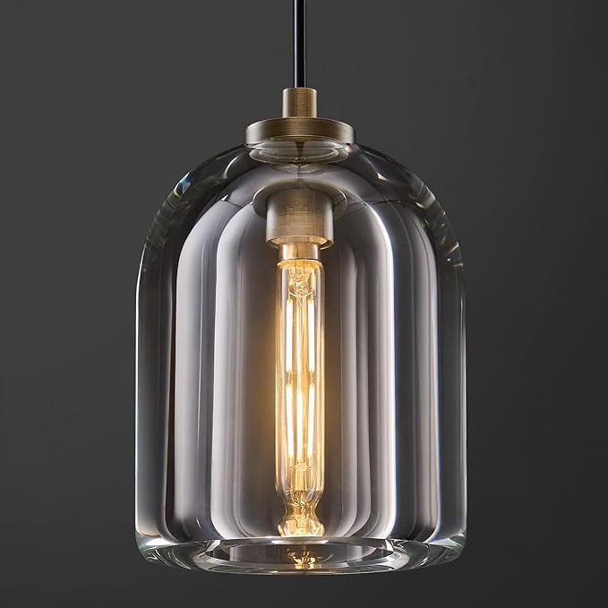 Crystal Pendant Light Kitchen Island: 5.1" Vintage Copper Hanging Lights above Dining Table - K9 Crystals Lighting over Kitchen Sink - Luxury Cylinder Pendants Light Fixtures Bulb Included for bedroom
