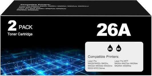 26A Toner Cartridge Black for HP 26A CF226A 26X CF226X Printer Laser Jet Pro M402n M426fdw Toner Cartridges M402dn M402dw M402m M402 Pro MFP M427dw M426dw M426fdn M426, 2 Pack CF226 226A HP26A HP26X