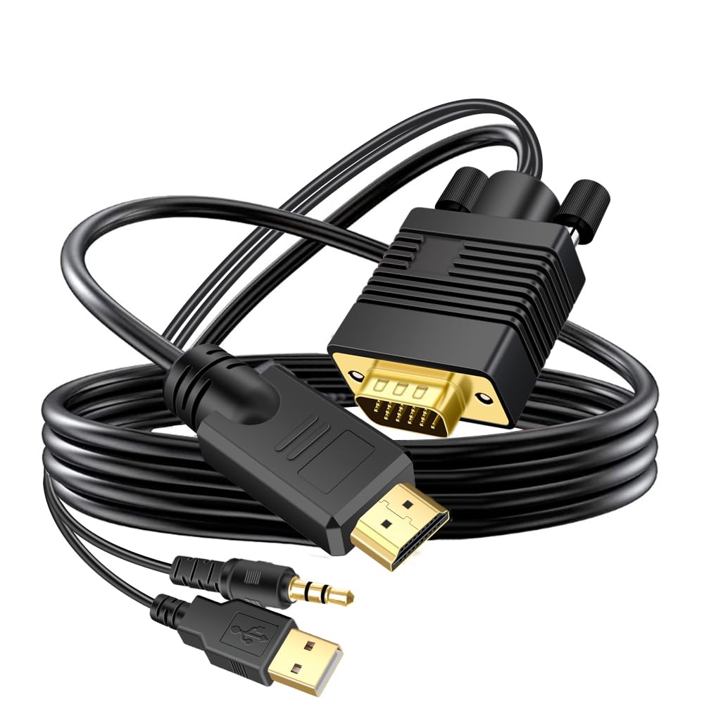 VGA (Sources) to HDMI(Display) Cable 60ft with Audio, VGA Male to HDMI Male Adapter Converter Cord Cable Compatible Well Witch Computer/Projector/Laptop to Monitor/TV/Desktop