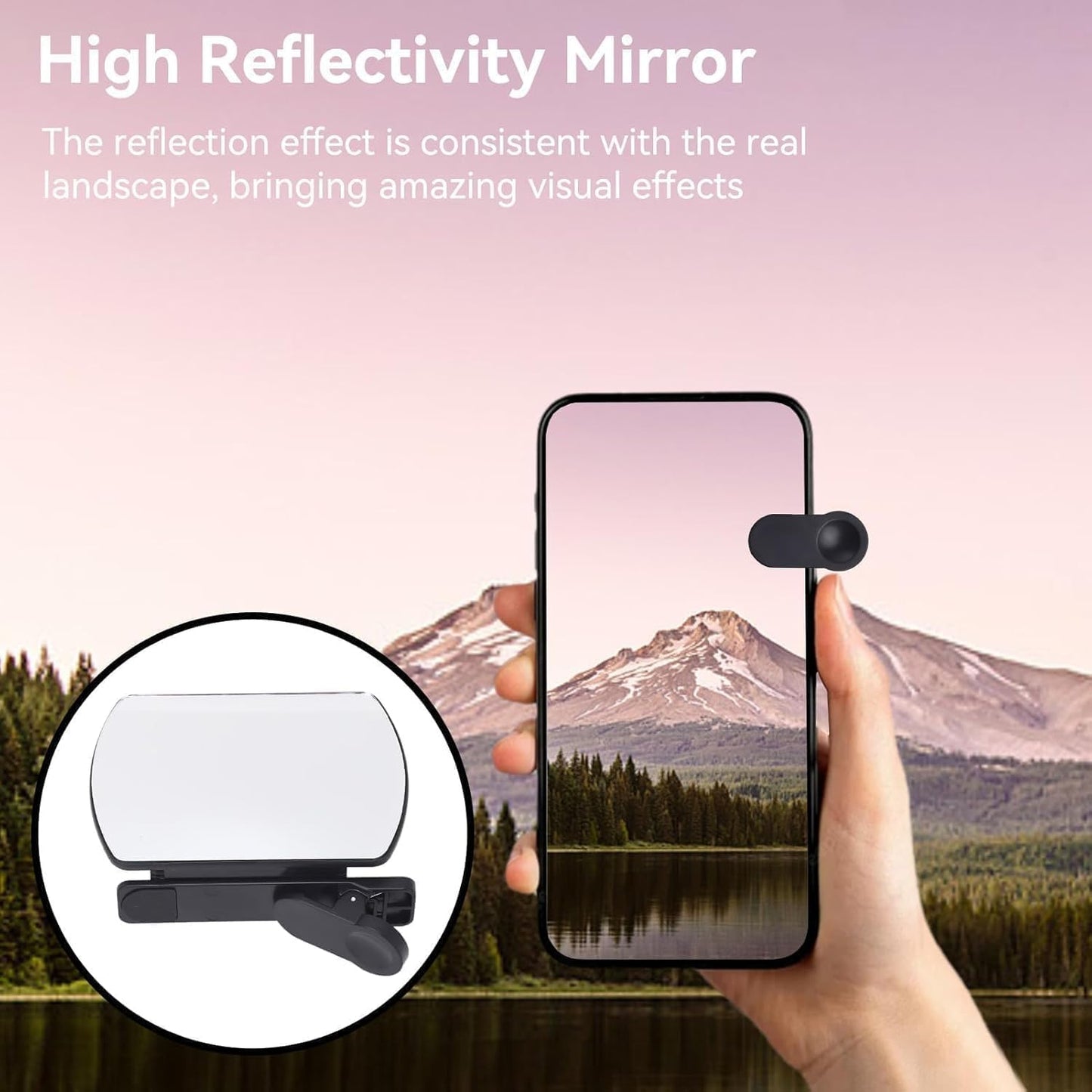 Smartphone Camera Mirror Reflection Clip Kit, Adjustable HD Glass Mirror Effect Lens for Creative Photography, Vertical & Horizontal Phone Selfie Reflector, Portable Photography Accessory (1PCS-Black)