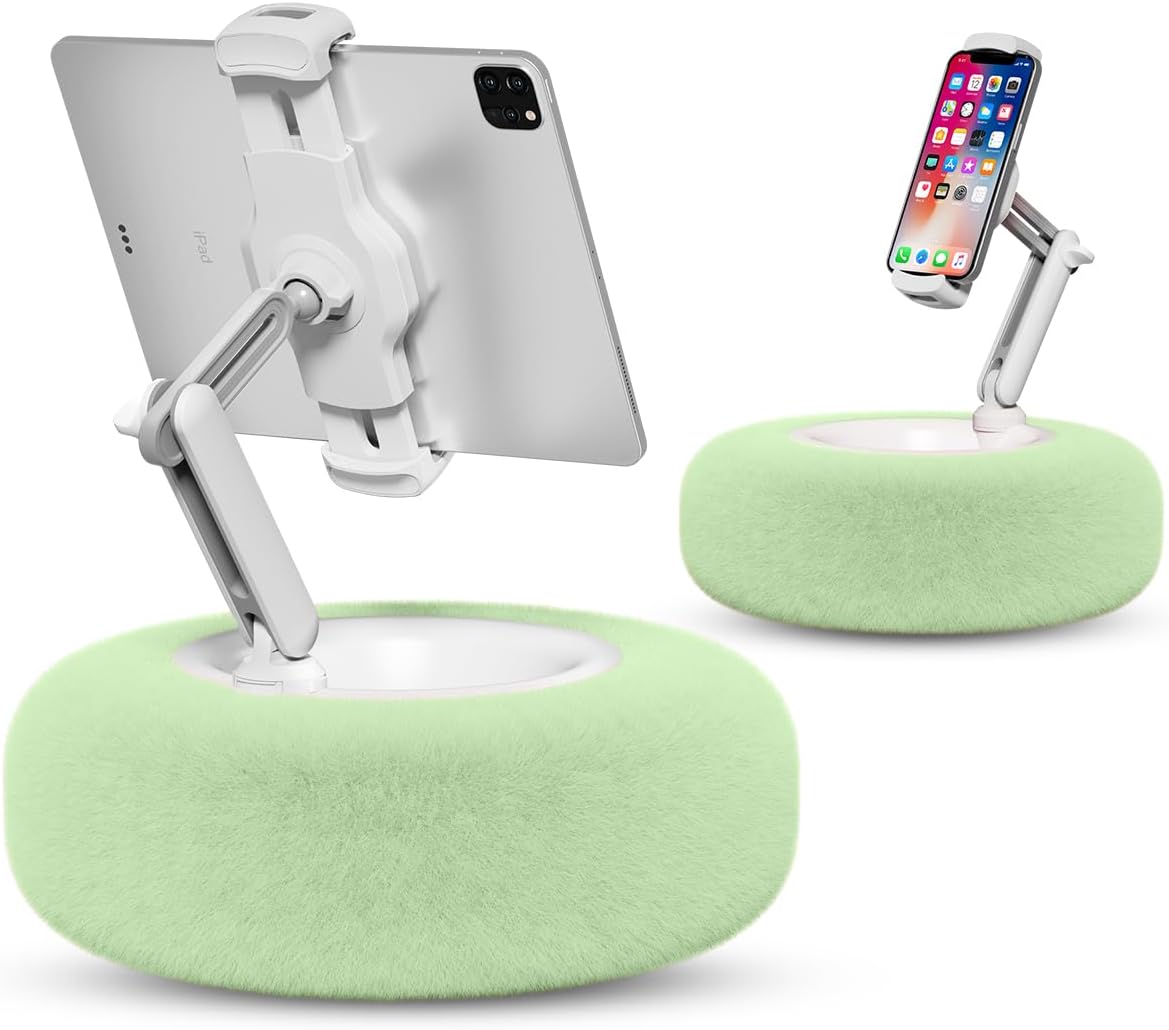 Viozon Tablet Stand Pillow, Compatible with 4.7"-13" Phone/Tablet, iPad, iPhone, Samsung, Google, Kindle, 360°Adjustable Phone Holder for Bed with Soft Plush Fabric, and Detachable Bowl, Green