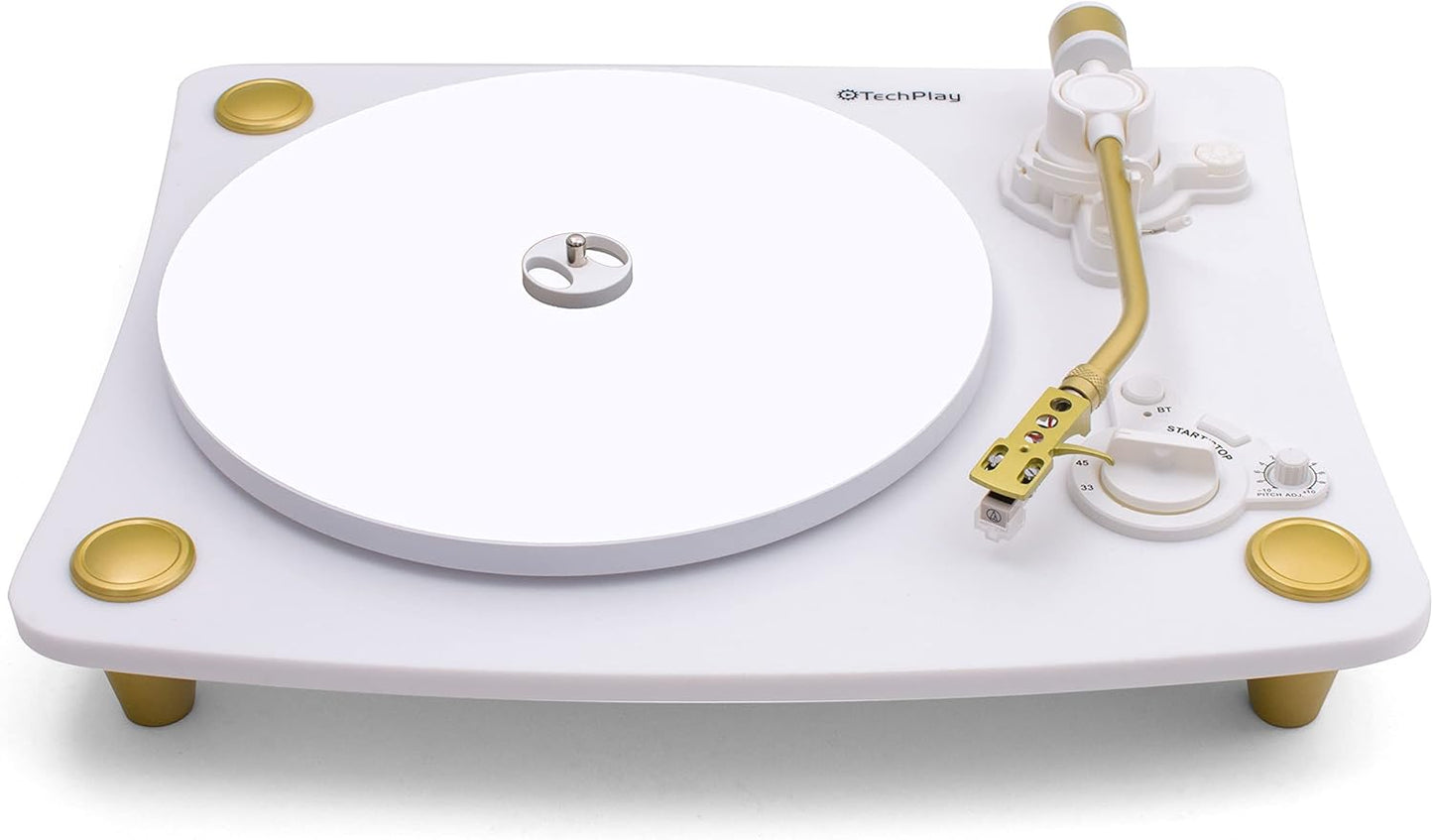 TechPlay Ghost, 2 Speed Belt Driven Turntable with Bluetooth Broadcast. Connects to Your Bluetooth Speakers wirelessly. (White)