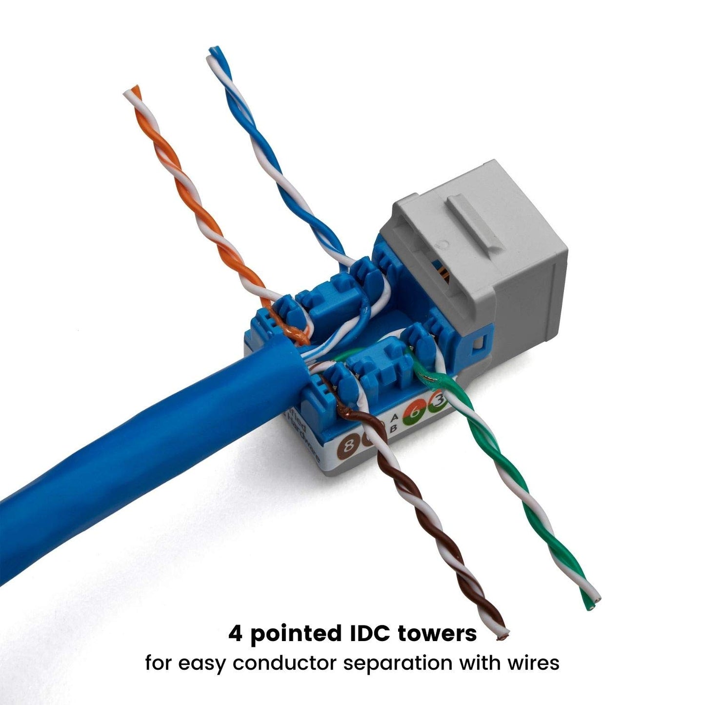 trueCABLE Cat6 Keystone Jack, Unshielded (UTP), 90 Degree Punch-Down, PoE++ (4PPoE) 100W, UL Listed, ETL Verified, ANSI/TIA Certified, Modular RJ45 Female, Gray, 12 Pack