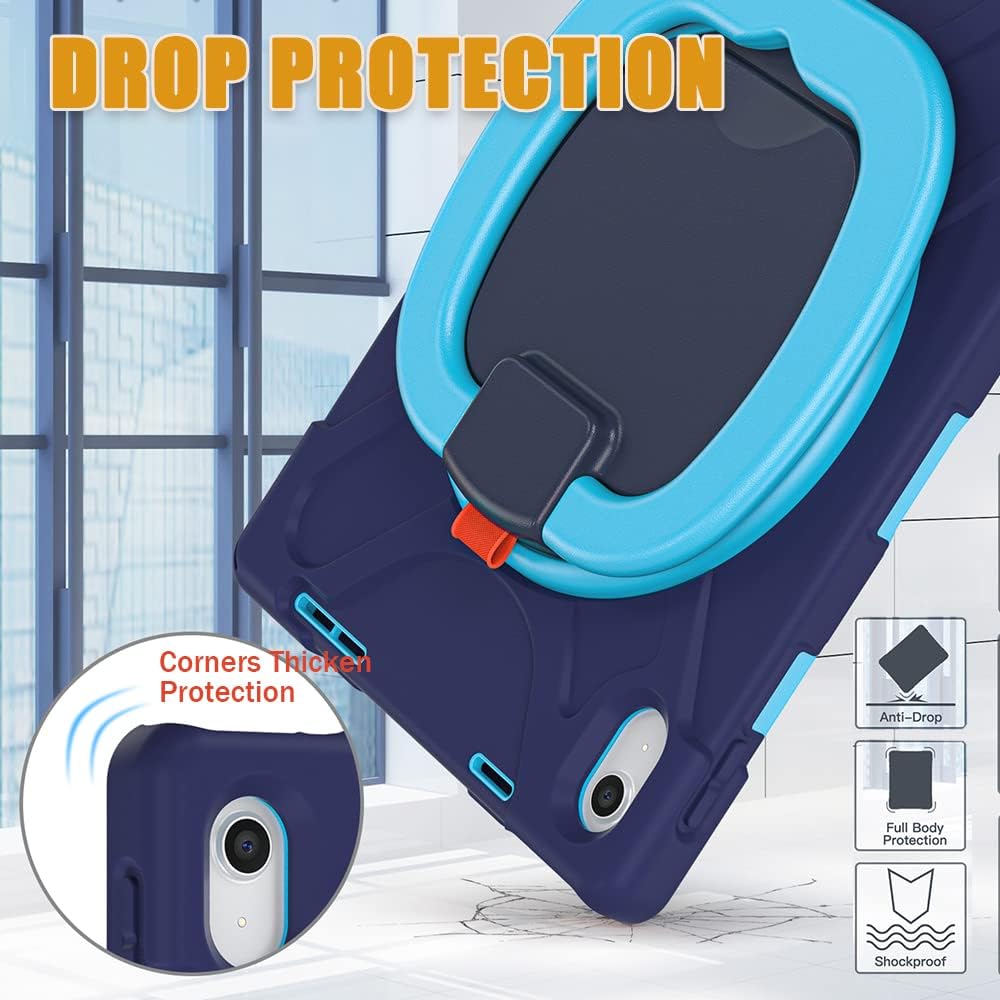 SCSVPN Case for iPad (A16) 11th Generation 11-inch 2025/10th Generation 10.9 Inch 2022, Full Body Shockproof Protective Cover with Pencil Holder, Rotating Stand & Handle, Shoulder Strap - Navy Blue