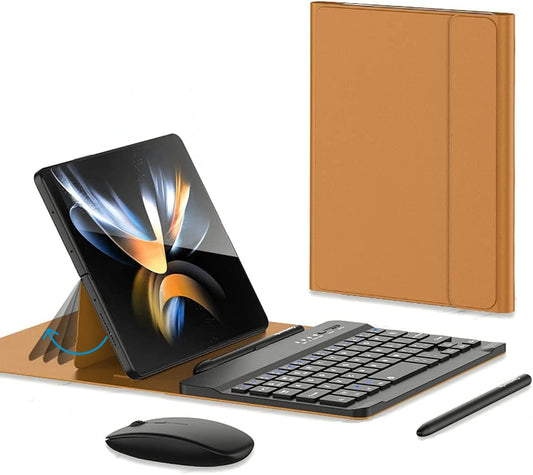 for Samsung Galaxy Z Fold 7 6 5 Keyboard and Mouse, Portable Mini 7.9inch Bluetooth Keyboard with Leather Case and Capacitive Pen, 4 in 1 Set for Z Fold7 6 Accessories