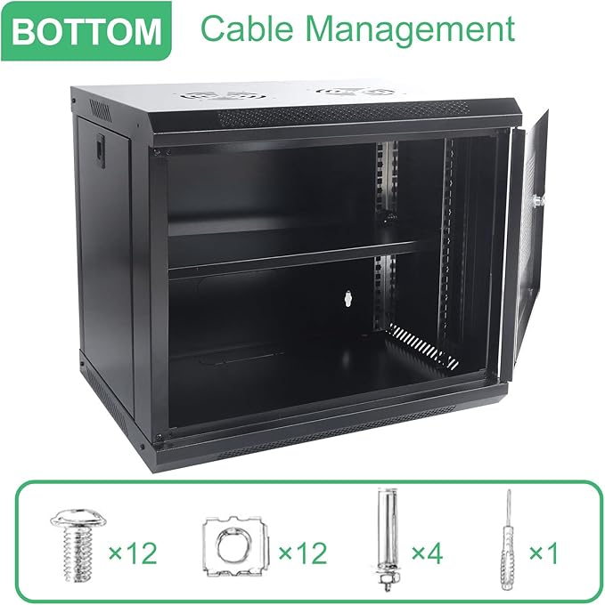 9U Wall Mount Server Cabinet IT Network Rack Enclosure Locking Door Black