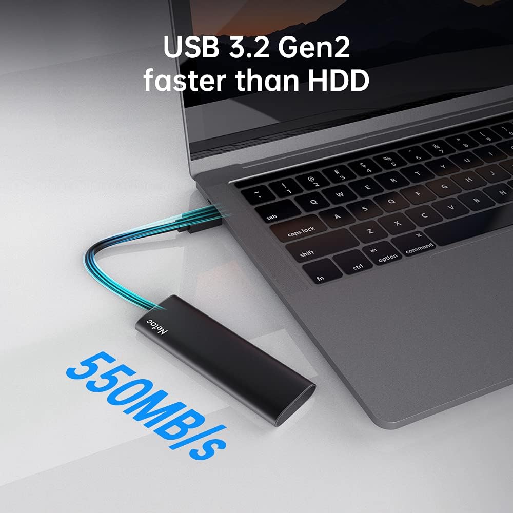 Netac 500GB Portable SSD USB 3.2 Gen 2 (10 Gbps, Type-C) External Solid State Drive Backup Slim Portable Drive for File Storage/Business Travel Essential, Rapid Read & Write Low Noise, Zslim