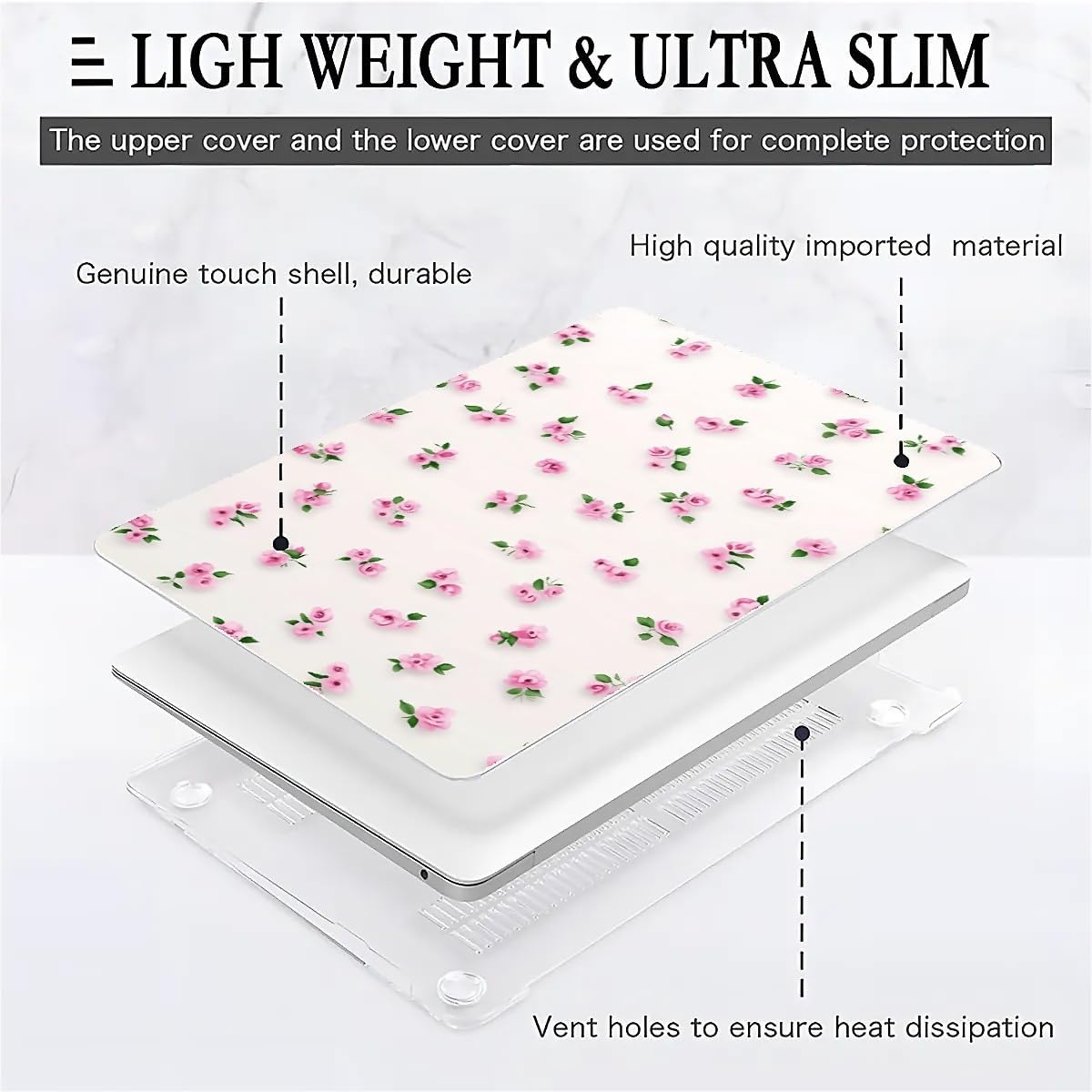 Compatible with MacBook Air 13.3 13.6 Inch Case 2022 2021 2020 2019 Plastic Hard Shell Case Cover,13.6 Air (A2681) M2 2022, Pink Rose
