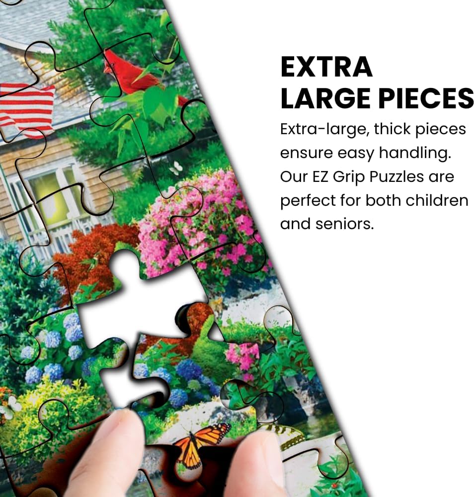 MasterPieces - 300 Piece Jigsaw Puzzle, Large EZ Grip Shapes, Mountain Hideaway, Fun for Adults, Seniors, Family, Kids, Non-Glare Finish, 18"x24"