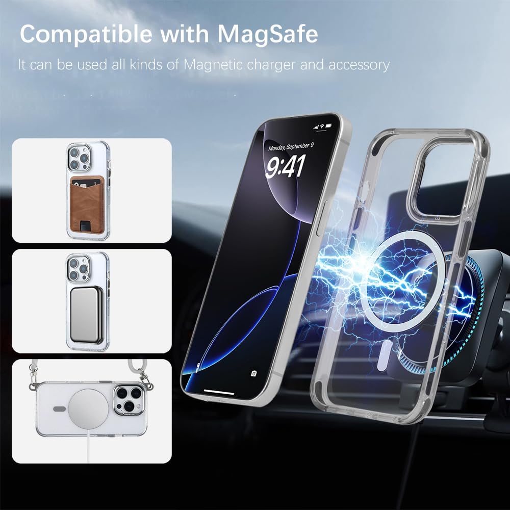 for iPhone 14 Pro Case with 62.99 inch Lanyard, Classic Clear&Gray Magnetic Phone Case, Drop&Shockproof Protection Cases, Phone Lanyard for Around The Neck, Compatible with Magnet Accessory