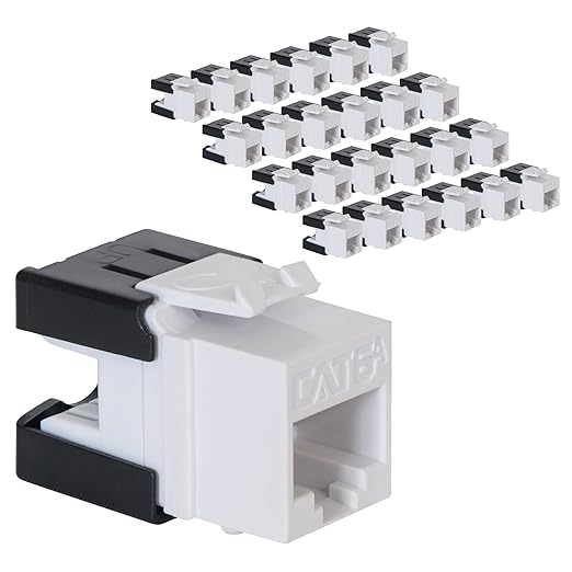 ICC CAT6A Keystone Jack with Slim Profile 180 Degree Punch Down, 10Gbps RJ45 UL Listed PoE++ TAA Compliant for Wall Plate or Patch Panel, Works with JackEasy Termination Tool, White 25 Pack