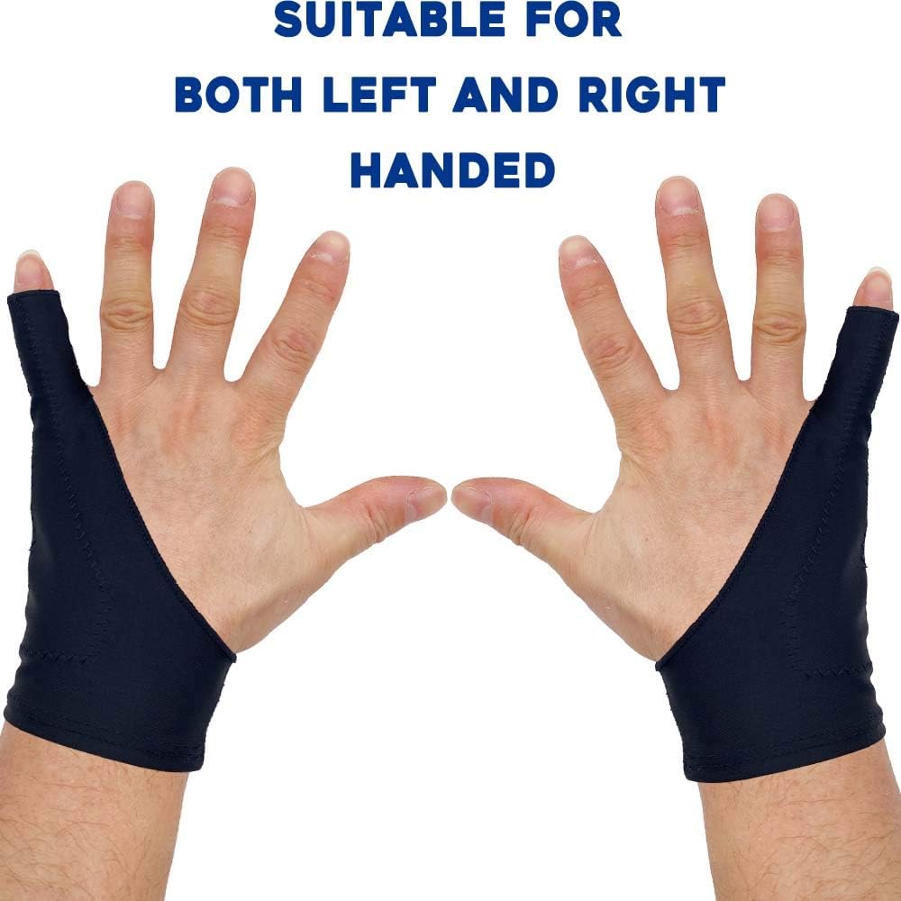AKX Artist Drawing Glove Small - 2 Pack Palm Rejection for iPad - Smudge Guard, 1 Finger, Fingerless, Good for Left and Right Hand, Black | AK-010