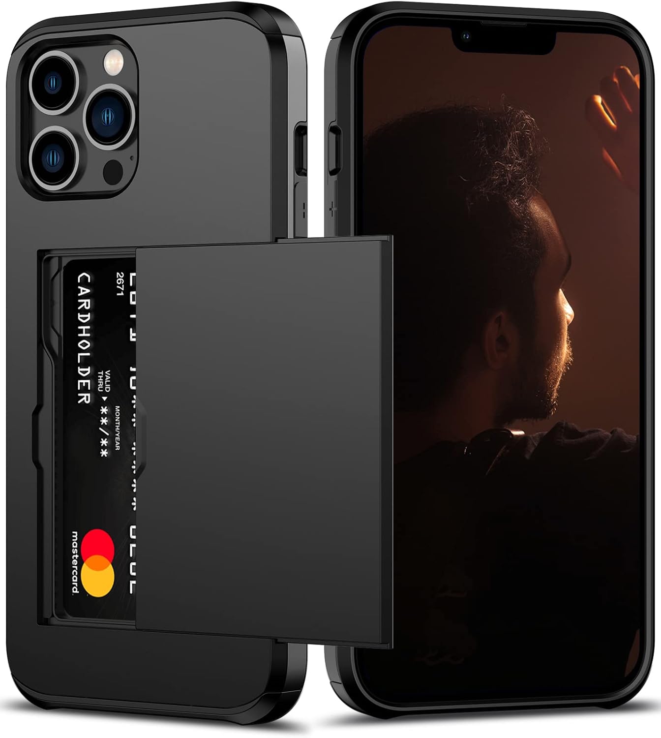 Nvollnoe for iPhone 12 Pro Max Case with Card Holder Heavy Duty Protective Dual Layer Shockproof Hidden Card Slot Slim Wallet Case for iPhone 12 Pro Max for Men&Women(Black)
