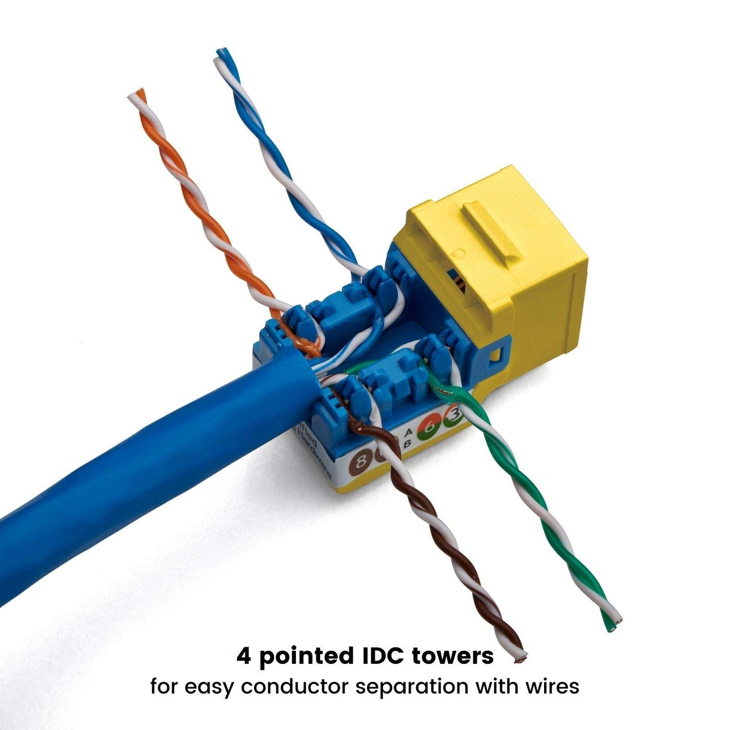 trueCABLE Cat6 Keystone Jack, Unshielded (UTP), 90 Degree Punch-Down, PoE++ (4PPoE) 100W, UL Listed, ETL Verified, ANSI/TIA Certified, Modular RJ45 Female, Yellow, 12 Pack