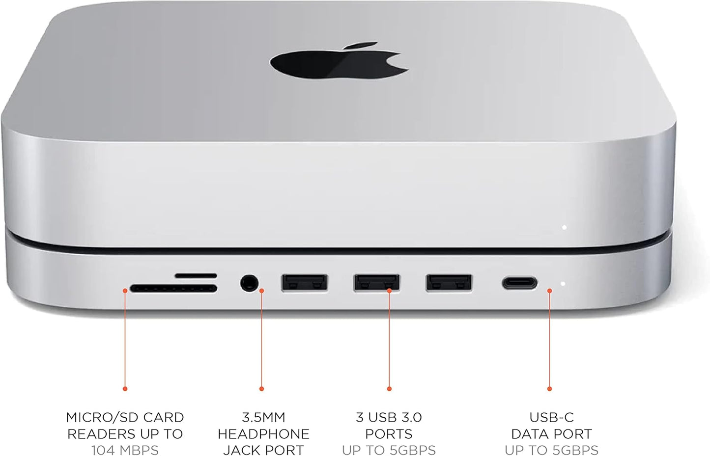 Satechi USB C Hub, Type-C Aluminum Stand & Hub, USB-C Data Port, Micro/SD Card Readers, USB 3.0 & Headphone Jack Port, for Mac mini M2/M1 (Not Compatible with M4) - Silver