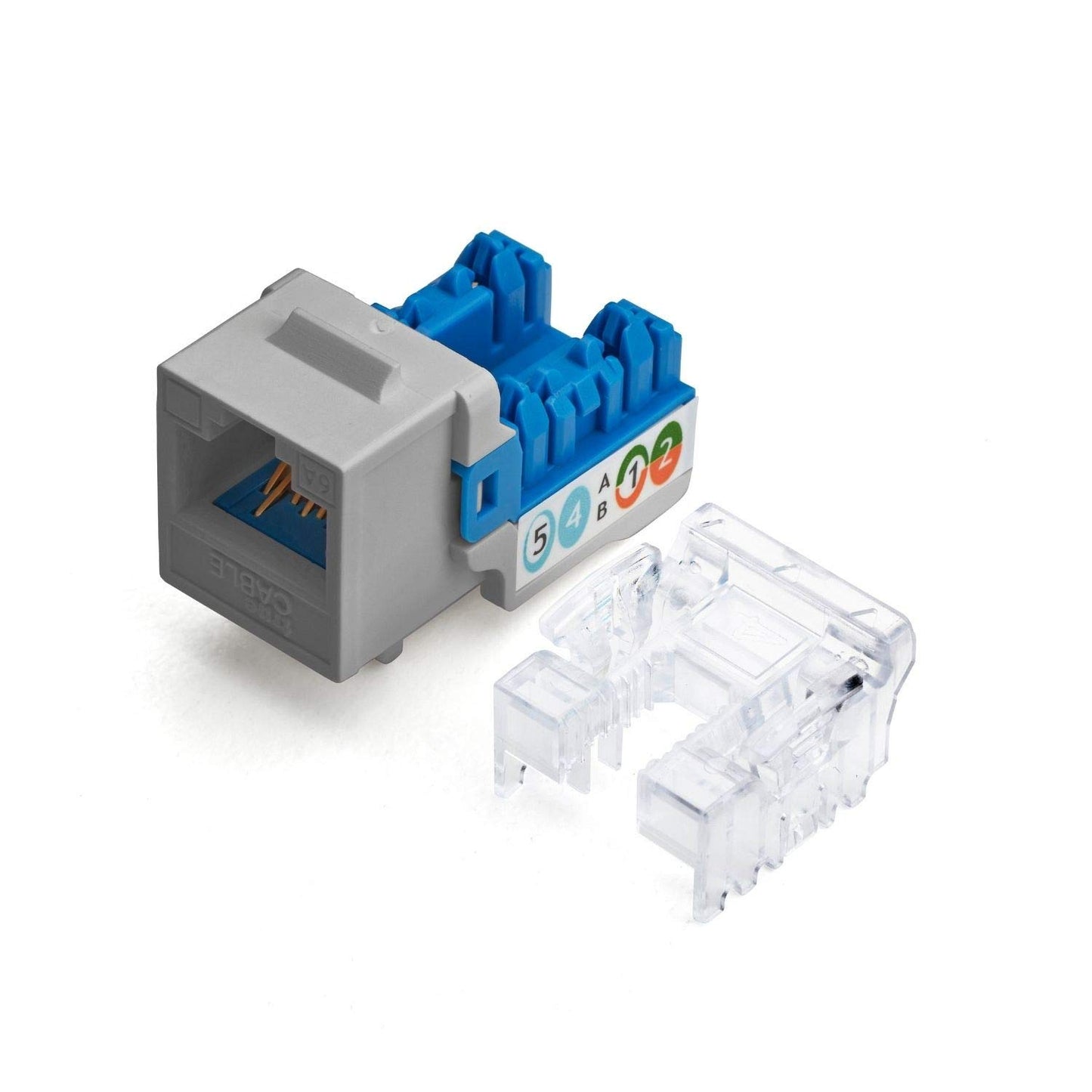 trueCABLE Cat6A Keystone Jack, Unshielded (UTP), 90 Degree Punch-Down, PoE++ (4PPoE), UL Listed, ETL Verified, ANSI/TIA Certified, Modular RJ45 Female, Gray, 12 Pack