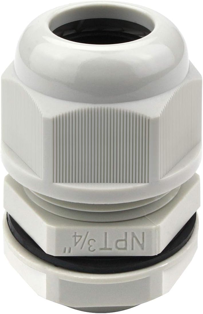 XHF 20 Pcs 3/4" IP68 Strain Relief Nylon Cord Grip Waterproof NPT Cable Glands Adjustable UL Listed and RoHS Compliant(Grey)