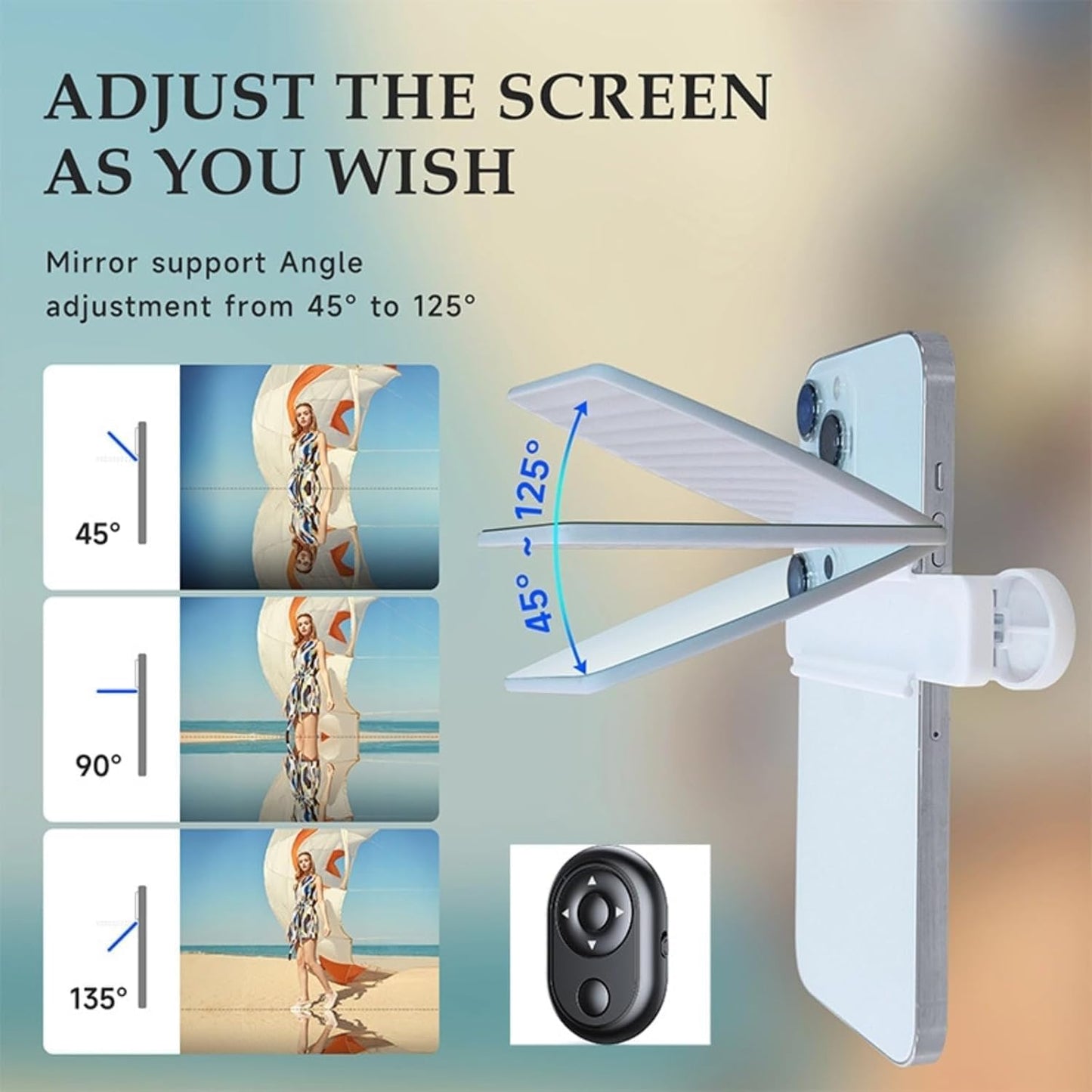 Smartphone Camera Mirror Reflection Clip Kit, Adjustable HD Glass Mirror Effect Lens for Creative Photography, Vertical & Horizontal Phone Selfie Reflector, Portable Photography Accessory (1PCS-White)