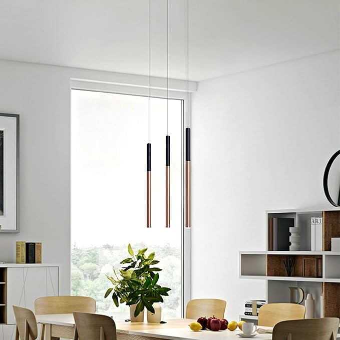 ALTAIR 3 Mini Pendant Lighting Black-Copper - LED Hanging Light Fixture for Kitchen Island, Bar, Foyer - Cluster Pendants - Dimmable, Adjustable Wire, Lamp Bulb Included