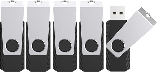 TOPESEL USB Storage Flash Drive, 5 Pack 32GB Flash Drives Memory Stick, Drive Thumb Drives Stick Flash Memory Stick Swivel USB 2.0 (32G,5PC, Black)