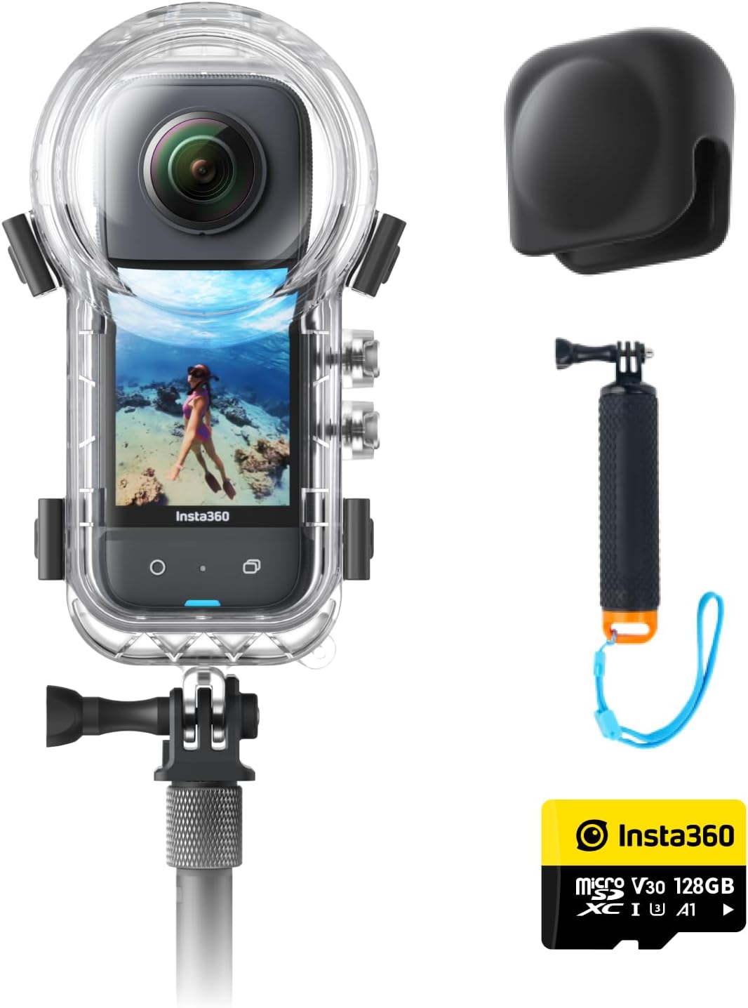 Insta360 X3 Invisible Dive Kit - Waterproof 5.7K 360 Action Camera, Dive Case, Selfie Stick, Dual 1/2" 48MP Sensors, Stabilization, 360 Horizon Lock, 4K Single-Lens, AI Editing