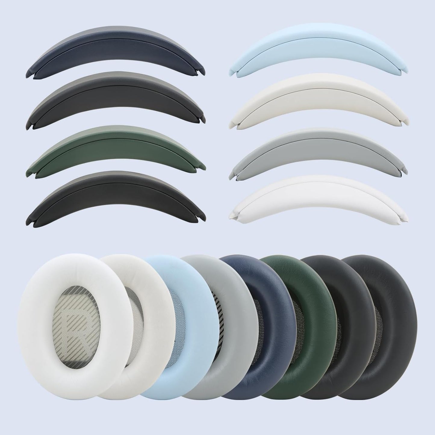 Ear Cushion and Headband for Bose QC45 QC35, Replacement Headstrap Pad Repair Part with Protein Leather& Memory Foam (White)