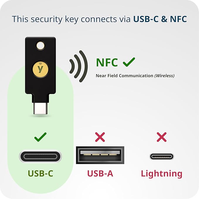 Yubico - Security Key C NFC - Basic Compatibility - Multi-Factor authentication (MFA) Security Key and passkey, Connect via USB-C or NFC, FIDO Certified