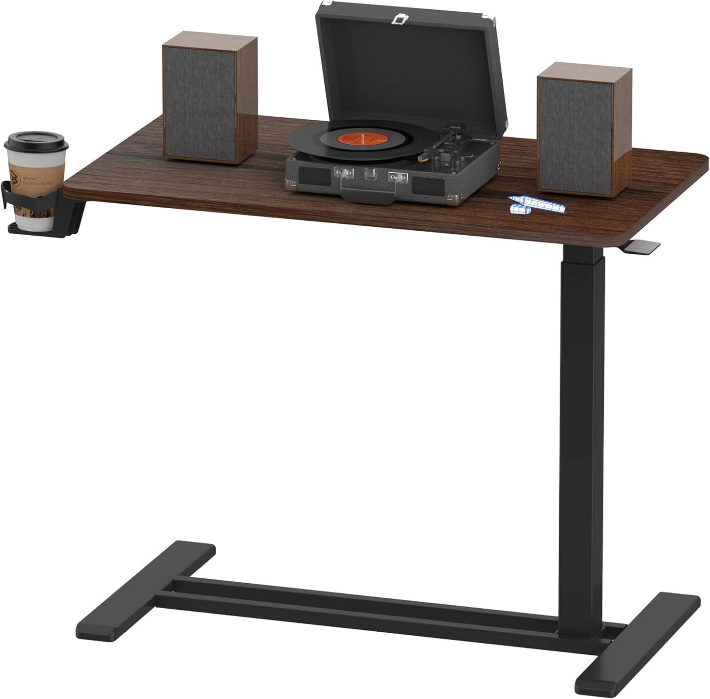 FLEXISPOT Adjustable C Table with Wheels, Mobile Snack Side End Table Sofa Couch Bedside Table Laptop Rolling Cart TV Tray Night Stand for Small Space Side Table(27.6" W x 15.7" D,Rustic Brown)